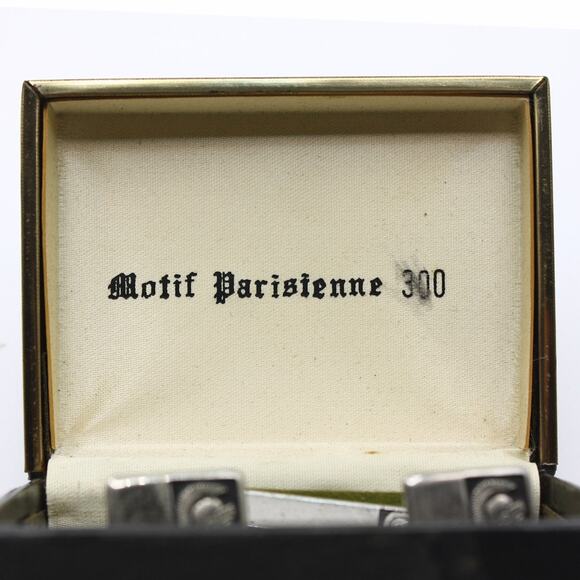 Vintage Motif Parisienne 300 Silver Tone Cuff Links and Tie Bar Set Original Box - Picture 7 of 10